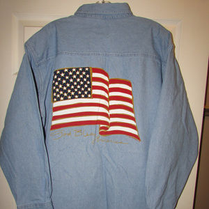 All Season Denim God Bless America Flag Blue Jean